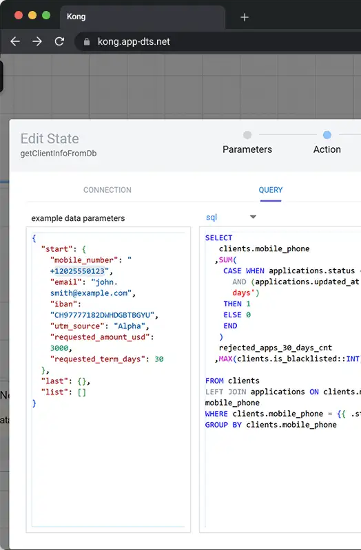 Built-in SQL and API connectors feature.